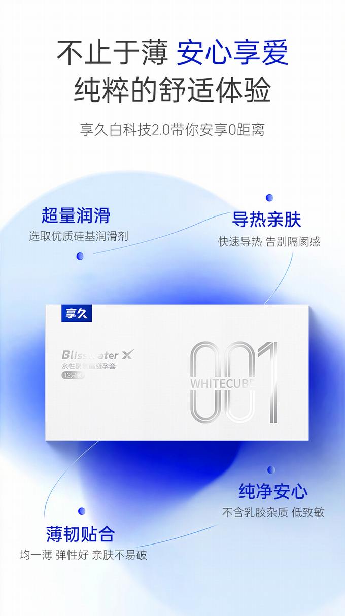 享久白科技2.0爽滑超薄001避孕套安全套