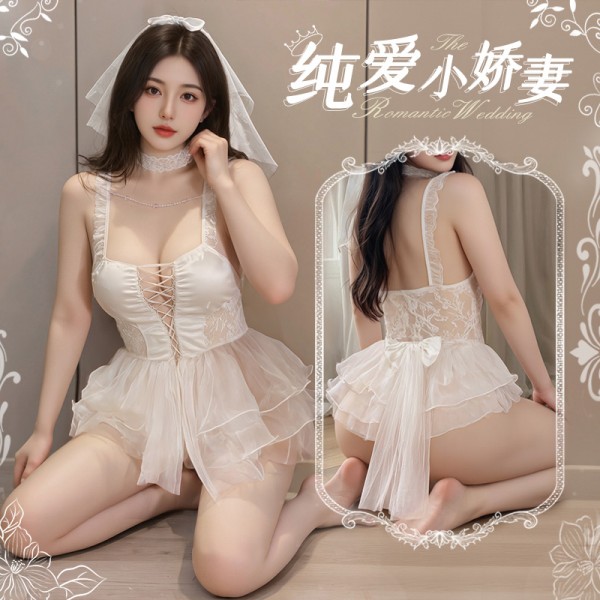 霏慕 珠链点缀前绑带新娘套装zy6631