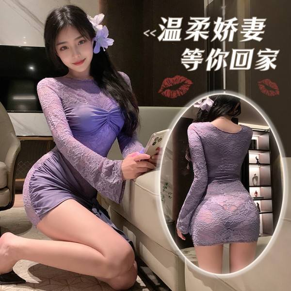 霏慕 纯欲名媛透视长袖连衣裙zy12