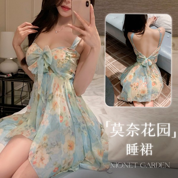 霏慕 莫奈花园深v碎花连衣裙zy32