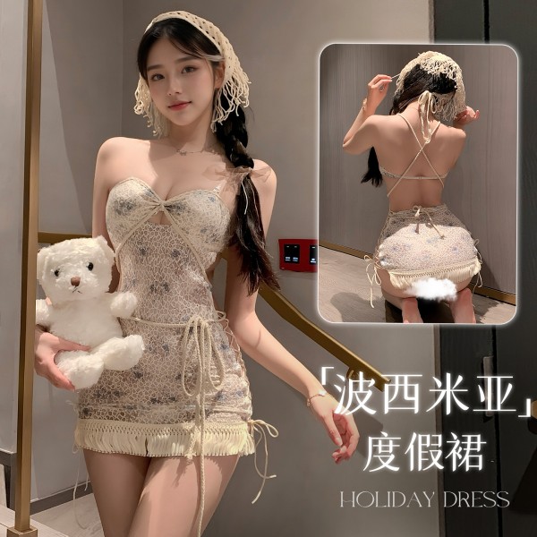 霏慕 波西米亚度假碎花连衣裙zy51