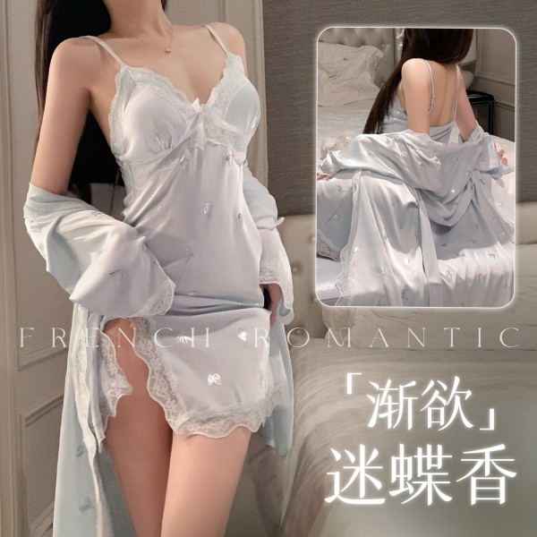 霏慕渐欲迷蝶香性感吊带睡裙5005+渐欲迷蝶香性感睡袍5006