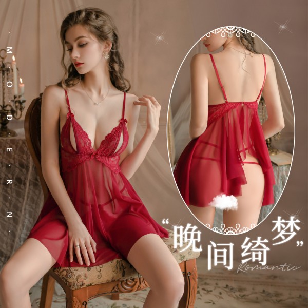 霏慕 晚间绮梦透胸蕾丝柔纱裙7892