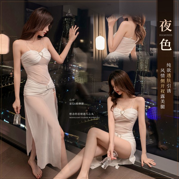 霏慕 风情抹胸露肩透视连衣裙zy76