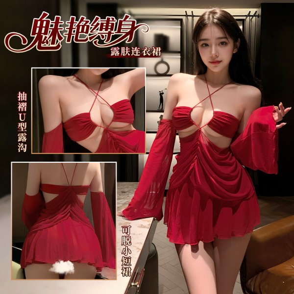 霏慕 魅艳缚身风情露肤连衣裙zy78