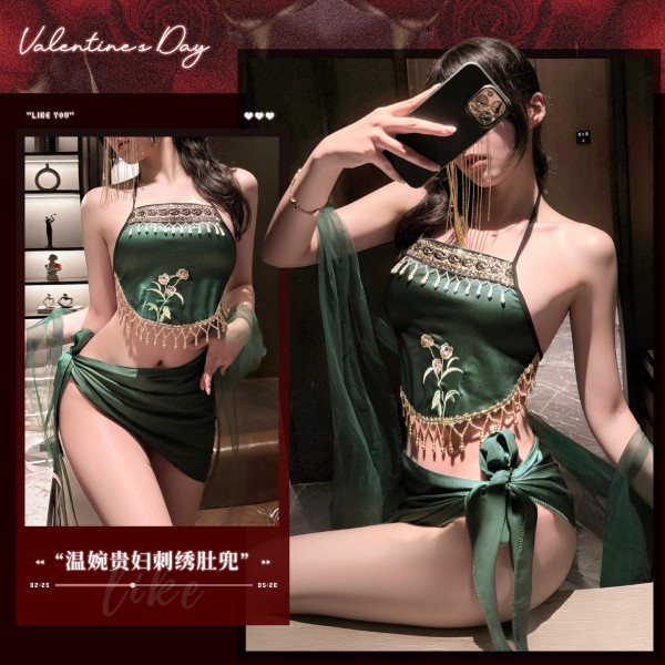 霏慕 温婉贵妇刺绣肚兜套装zy52