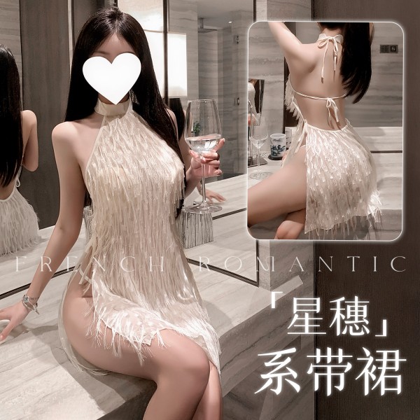 霏慕 蜜粉星穗侧开衩系带裙6533