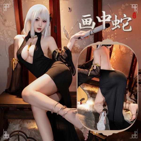 霏慕 尤物魅骨深v露背旗袍裙zy115