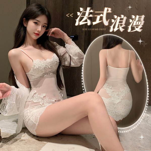 霏慕 水溶蕾丝法式吊带睡裙6534