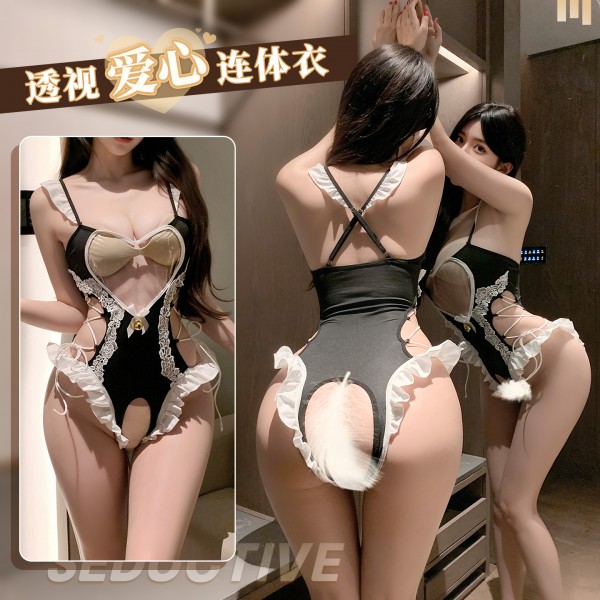 霏慕 娇软甜喘透视爱心连体衣zy148