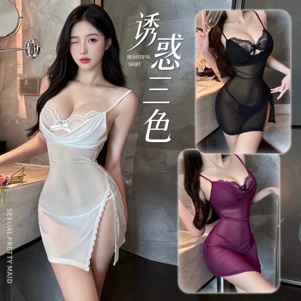 谜姬×霏慕 私房诱惑双层开视吊带裙7803