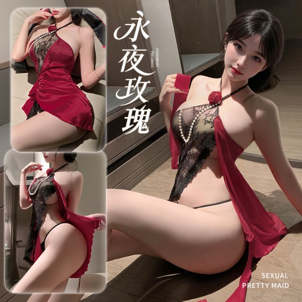 霏慕 永夜玫瑰风情系带连衣裙zy181