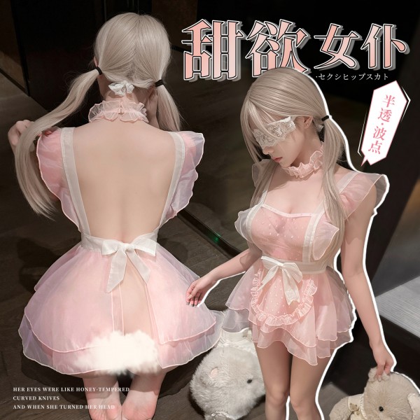 霏慕&谜姬 甜心奶芙透胸女仆连衣裙f015